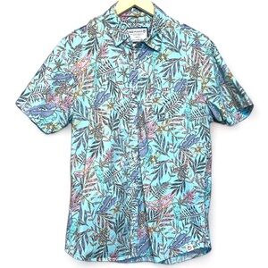 Free Planet Botanical Flora Tropical Print Mens Button Down Shirt Size Large